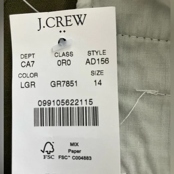 J.Crew Cotton Camp Pants Women's Green Tapered Leg Size 14 NWT - Picture 10 of 10